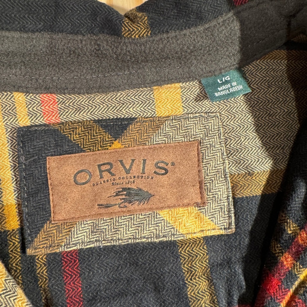 Orvis Men's Classic Collection Brown Yellow Plaid Button Up Flannel Shirt Size L - Picture 3 of 6